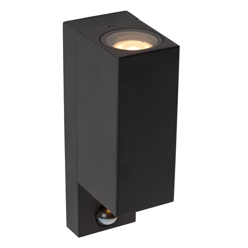 Lucide ZARO IR - Wandspot / Wandlamp Binnen/Buiten - 2xGU10 - IP65 - Beweging & dag/nacht sensor (uitschakelbaar) - Zwart - detail 1
